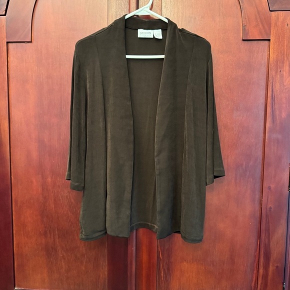 Chico's Travelers Classic Long Knit Jacket Chocolate Brown Size 1 - Picture 1 of 5